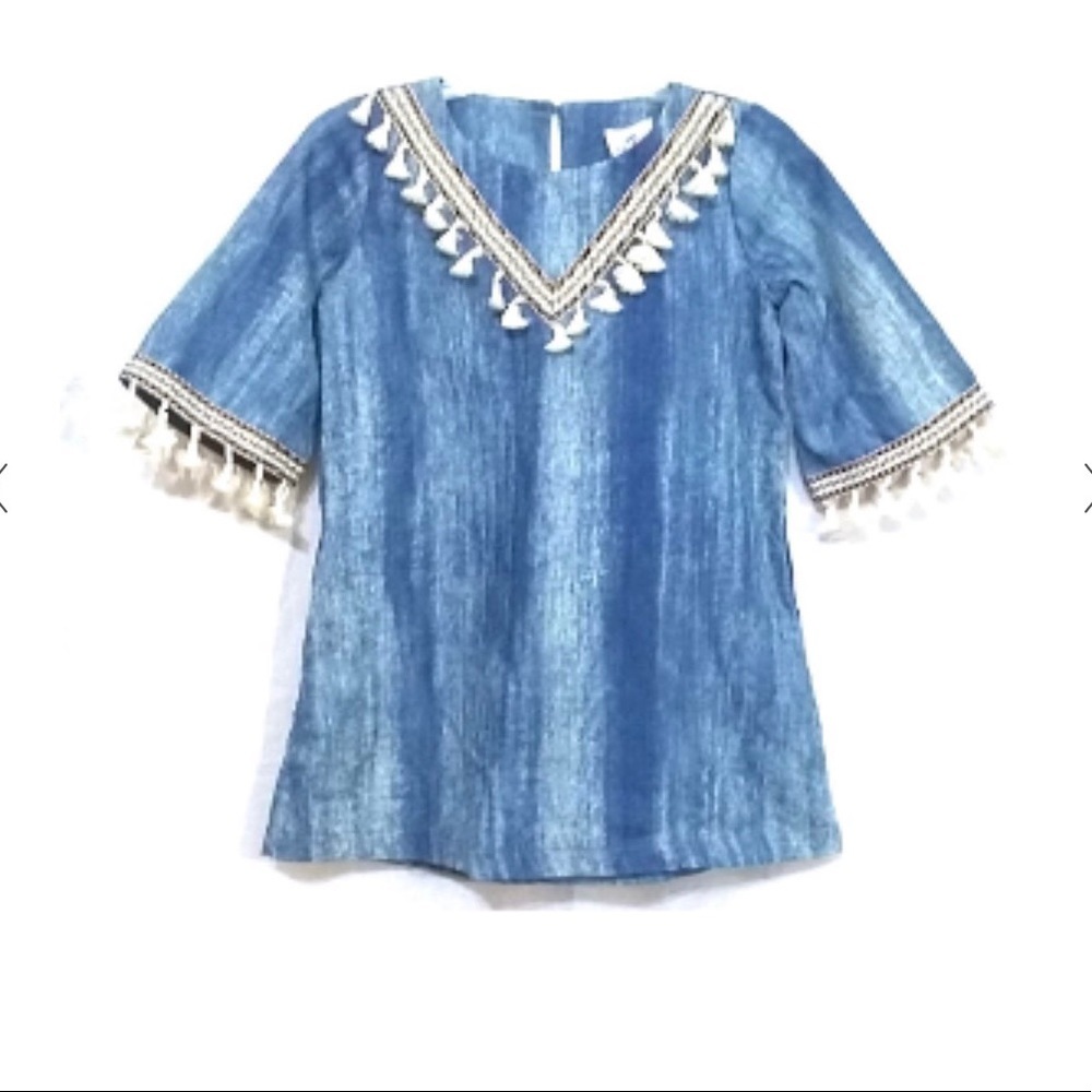 NEW Hayden Los Angeles Girls Denim Fringe Boho Dress 11/12 mini free people